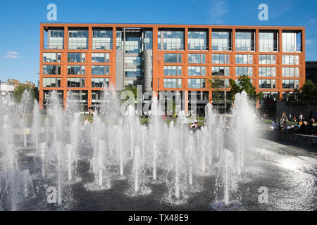 Water,feature,water feature,fountain,cascading,water,at,Piccadilly Gardens,in,Manchester,north,northern,north west,city,England,English,GB,UK,Britain, Stock Photo