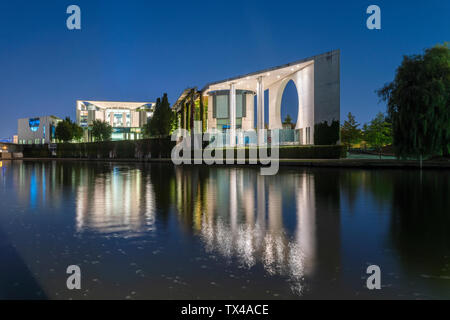 Germany, Berlin, lighted Chancellor's office by night Stock Photo