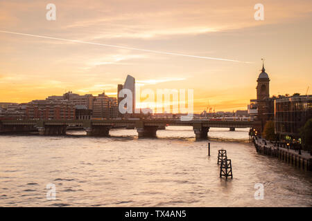 UK, London, View from the London Bridge with Blackfriars Railway Bridge and the South Bank on the left side Stock Photo