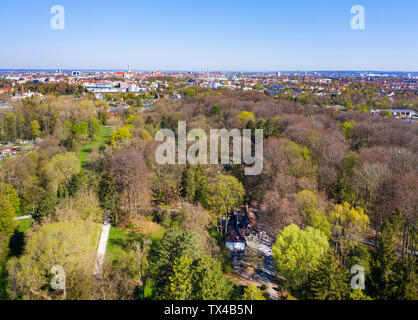 Germany, Augsburg, view over Siebentischwald and city, aerial view Stock Photo