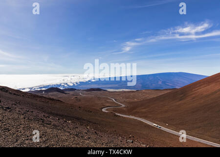 USA, Hawaii, Mauna Kea volcano, Mauna Kea Access Road to the summit of Mauna Kea Stock Photo