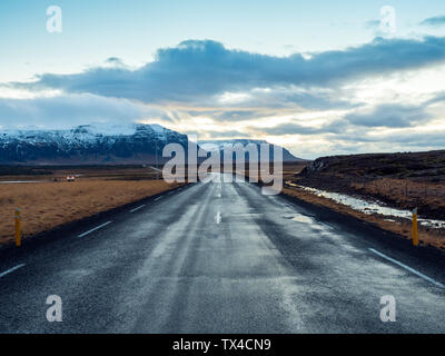 Iceland, Road 54 at Snaefellsjoekull National Park early in the morning in winter Stock Photo