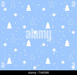 Blue Seamless pattern with white Christmas trees Stock Vector