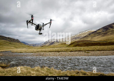 United Kingdom, Scottland, drone flying over river Stock Photo