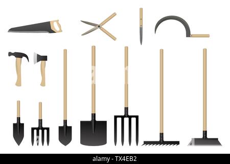 Garden work tools. Vector illustration. Set of gardening equipment. Stock Vector