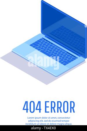 Page with 404 Error Page on laptop display. Stock Vector