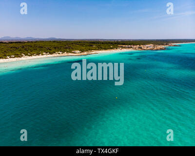 Spain, Balearic Islands, Mallorca, Sa Rapita, Ses Covetes, Aerial view of Playa es Trenc Stock Photo