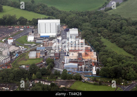 aerial view of the Johnson Matthey factory plane at Clitheroe, Lancashire, UK Stock Photo