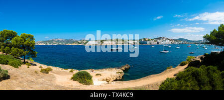 Spain, Balearic Islands, Mallorca, Panoramic view of bay of Santa Ponca Stock Photo