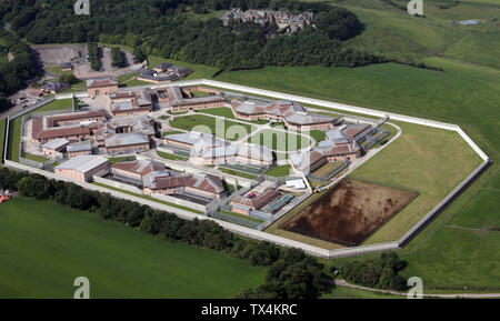 aerial view of HMP Lancaster Farms next to the M6 at Lancaster, UK ...