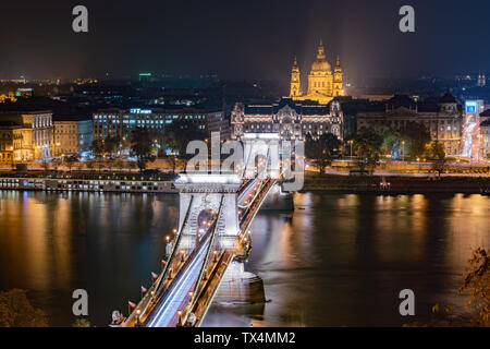 Aerial view of Buda Palace and Szechenyi Chain Bridge over the Danube ...