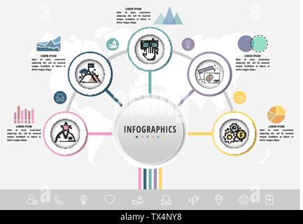 Vector Infographics flat template circles origami style. Can be used for diagram, graph, presentation, business concept options, content, flowchart, t Stock Vector