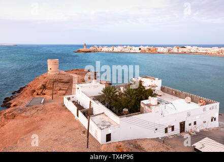 Watch tower and villa, Sur, Oman Stock Photo