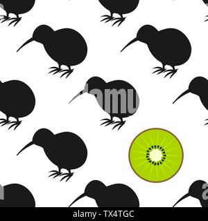Kiwi birds and fruit seamless pattern. Vector illustration Stock Vector