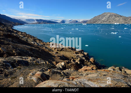Greenland, East Greenland, Sermilik Fjord, Johan Petersens Fjord and inland ice Stock Photo