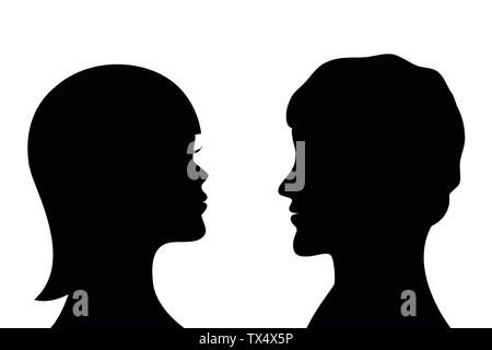woman and man silhouette side profile vector illustration EPS10 Stock Vector