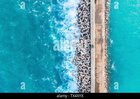 Portugal, Algarve, Sagres, harbor, aerial view of tetrapods as coastal protection Stock Photo