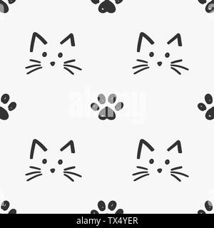 Cat faces and paws seamless pattern vector Stock Vector