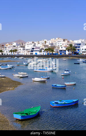 Spain, Canary Islands, Lanzarote, Arrecife, lagoon Charco de San Gines, fishing boats Stock Photo