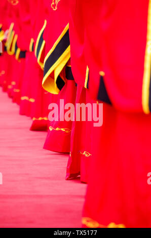 Closeup of the skirt of the Chinese dress wedding. Stock Photo