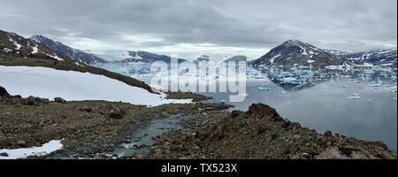 Greenland, East Greenland, Panoramic view of Johan Petersens Fjord Stock Photo
