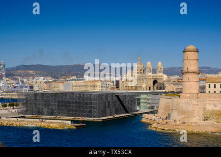 France, Marseille, old town, view over the old harbour from Pharo palace Stock Photo