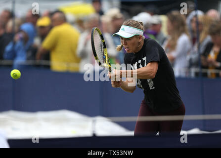 Eastbourne, UK. 24 June 2019 Caroline Wozniacki of Denmark on the practice court on Day three of the Nature Valley International at Devonshire Park. Credit: James Boardman / Alamy Live News Stock Photo