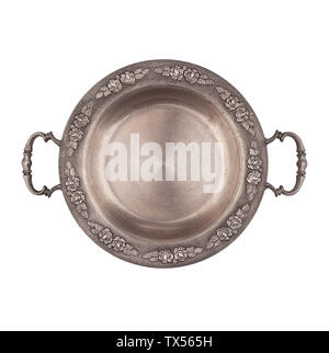 Round zinc plate with handles isolated top view Stock Photo