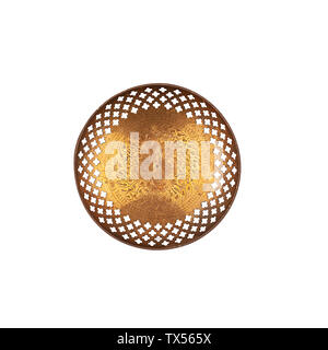 Round copper plate with handles isolated top view Stock Photo