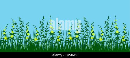 Grass and Flowers, Seamless Stock Vector
