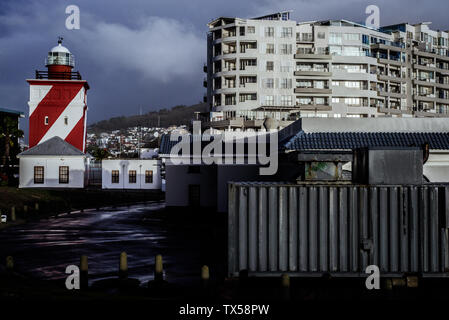 South Africa's Green Point Lighthouse in the Cape Town Atlantc coastal suburb of Mouille Point became operational on 12 April 1824 and remains so Stock Photo