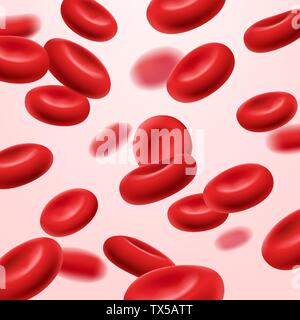 Flowing red blood cells, erythrocyte on white background, health care concept