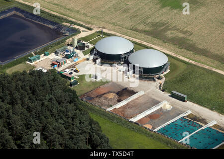 aerial view of a farm buildings & equipment near Sand Hutton, Yorkshire Stock Photo