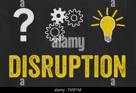 Question Mark, Gears, Light Bulb Concept - Disruption Stock Photo