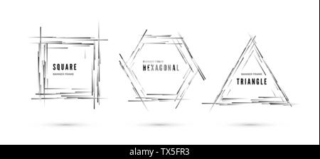Set of banners. Lines with monochrome gradient create frame in form of geometric shapes. Vector illustration Stock Vector