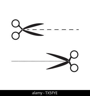 Dash and dotted cut lines. Scissors flat web icons. Vector illustration isolated on white background Stock Vector