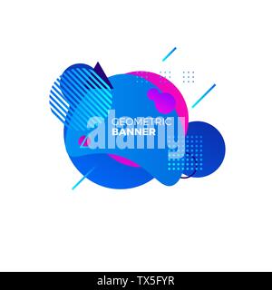 Creative geometric banner template. Colorful blue gradient shapes. Modern futuristic graphic elements for music album cover or other design. Vector il Stock Vector