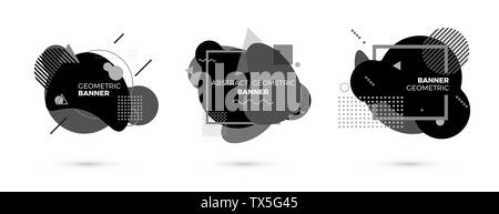 Creative geometric black and white banner template. Gradient shapes. Modert graphic elements. Vector illustration isolated on white background Stock Vector