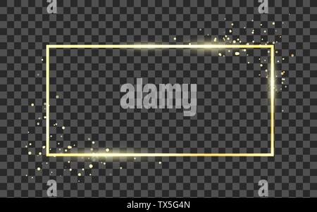 Golden frame template with glitter effect for banner, poster or postcard. Gold square shape frame with space for text. Vector illustration isolated on Stock Vector