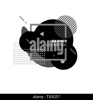 Creative geometric banner template. Modern black and white futuristic graphic elements for music album cover or other design. Vector illustration isol Stock Vector