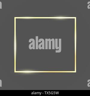Golden frame template with glitter effect for banner, poster or postcard. Gold frame with space for text. Vector illustration Stock Vector
