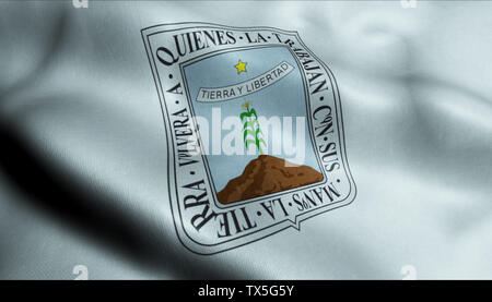 3D Waving Flag of Morelos City Closeup View Stock Photo