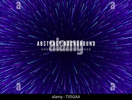 Abstract background travel through time and space. Futuristic neon poster. Trendy music banner template. Vector Stock Vector