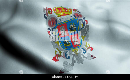 3D Waving Flag of Campeche Closeup View Stock Photo