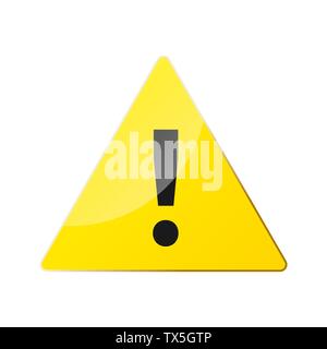 Attention pictogram. Yellow triangle with exclamation mark. Alert icon. Vector illustration isolated on white background Stock Vector
