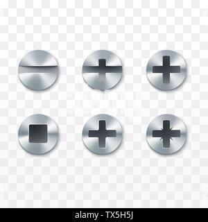 Screws, rivets and bolts set. Vector illustration isolated on transparent background Stock Vector