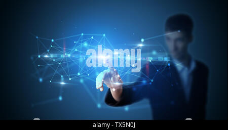 Man touching hologram screen displaying modern web system  Stock Photo