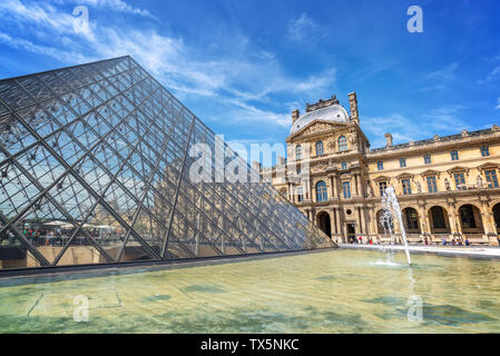 Louvre pyramid in the main courtyard of the Louvre Palace in Paris France Stock Photo