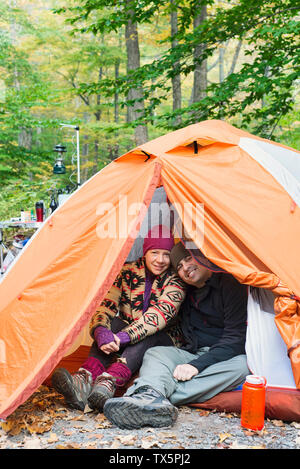 A couple camping in the catskills, New York Stock Photo