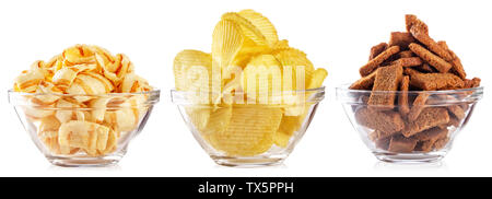Collection of snacks for beer isolated on white background Stock Photo